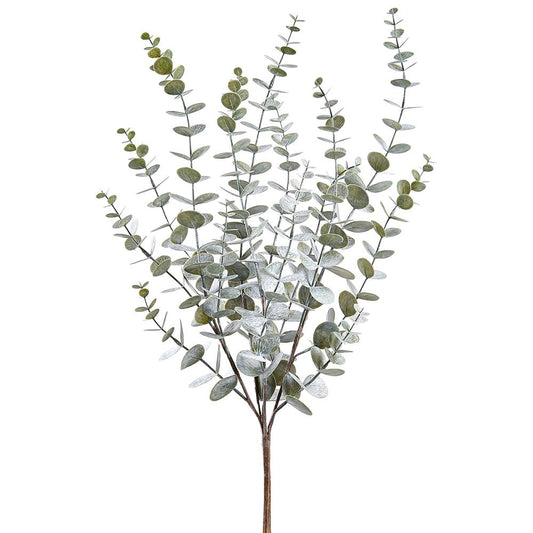Artificial eucalyptus branch on a white background