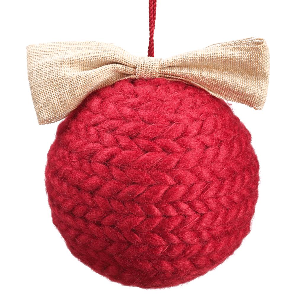 4" Red Braided Yarn Ball Ornament Set Of 4