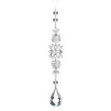 Crystal hanging ornament with teardrop design on a white background
