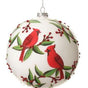 4" Red & White Cardinal Ball Ornament Set Of 4