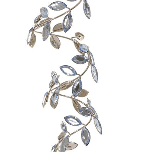 14" Silver & Blue Swirl Rhinestone Leaf Ornament Set Of 4