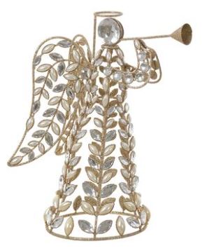 12" Gold Pearl Rhinestone Angel With Trumpet