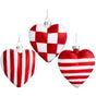 4" Red & White Heart Ornament Assorted Set of 3