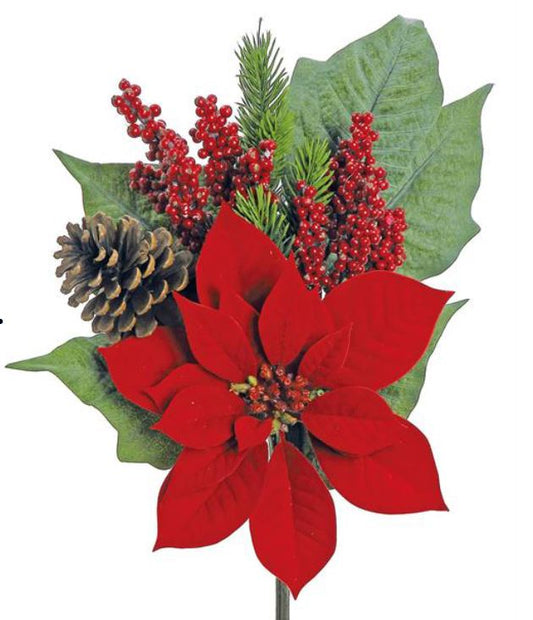 Ramo de Flor de Pascua Roja con Piñas de 19"
