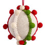 4" Red & Green Pompom Ball Ornament Set Of 4