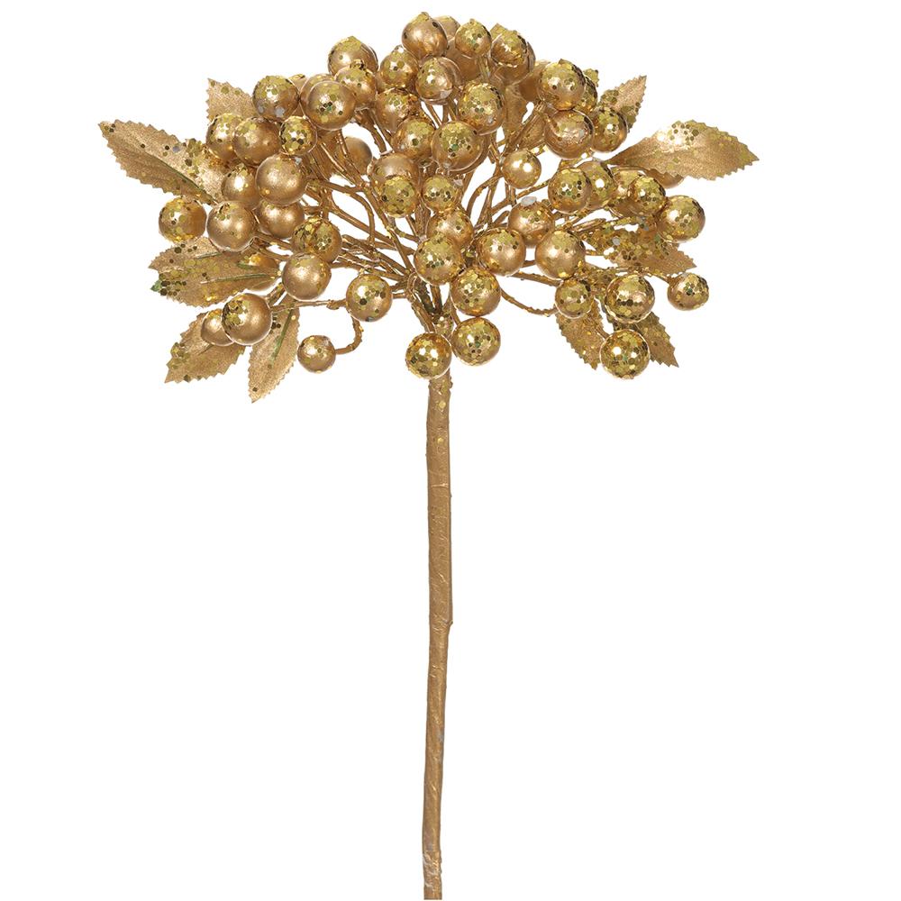 Decorative gold flower with berries on a white background