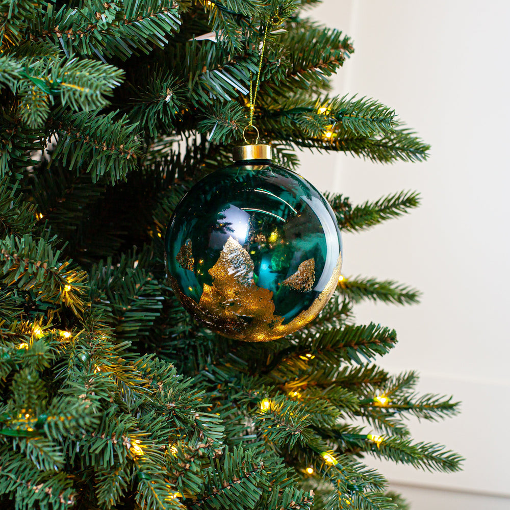 5" Teal & Gold Glass Ball Ornament Set Of 6