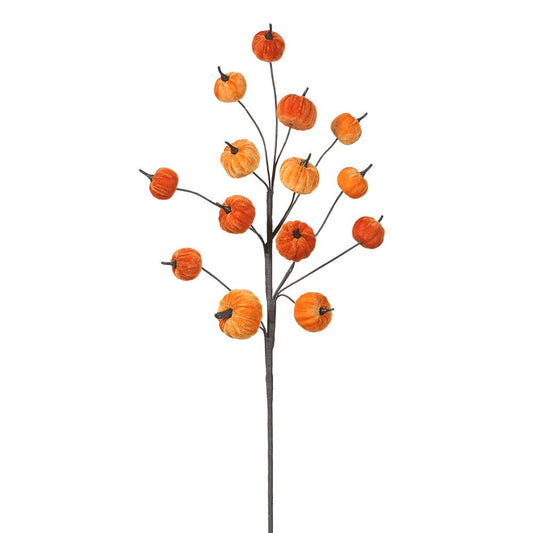 30" Orange Velvet Pumpkin Spray Set Of 6