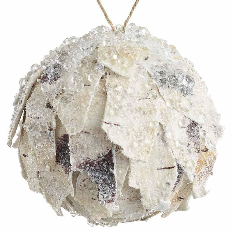 Juego de 4 adornos de bola de abedul con cuentas color marfil de 12.7 cm