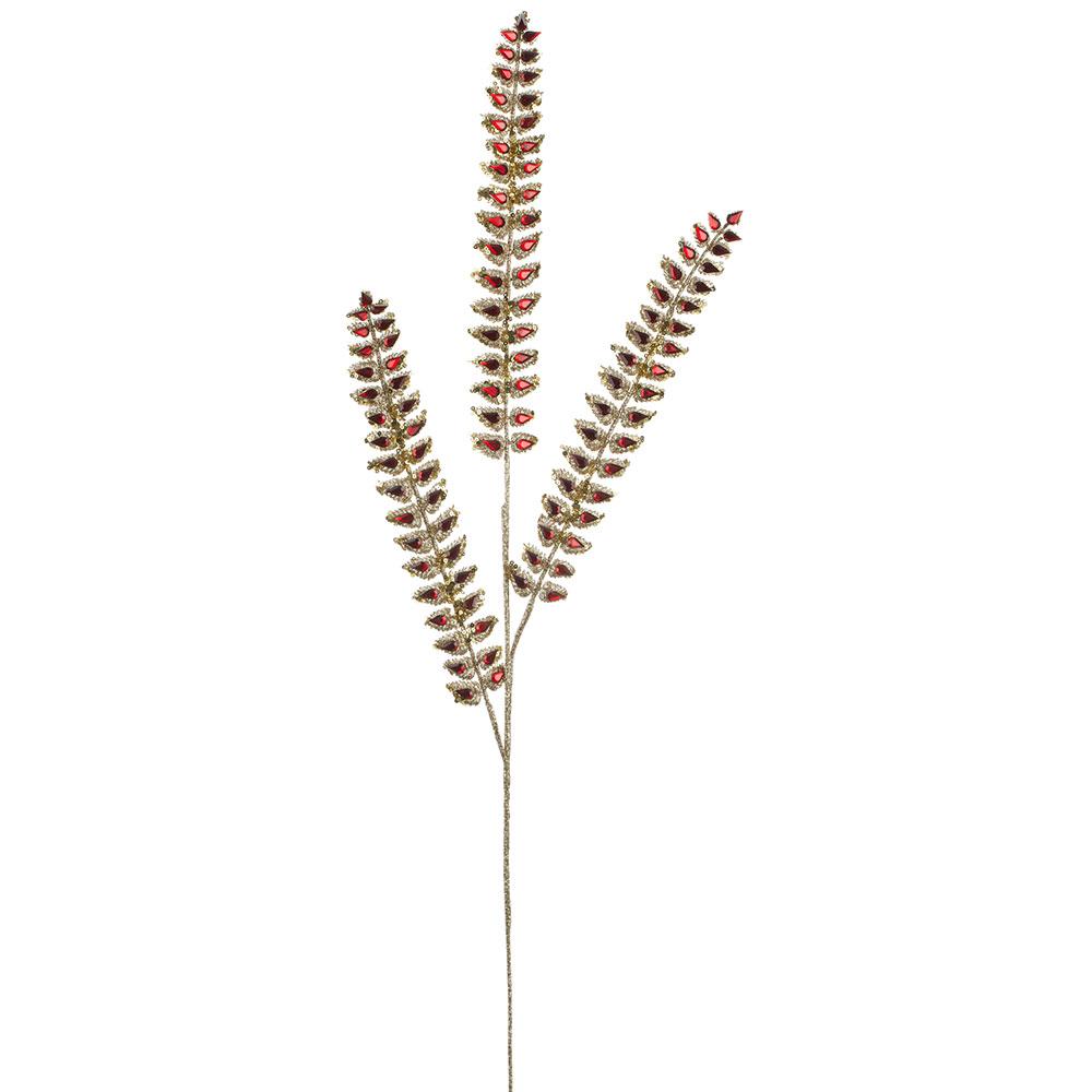 34" Red Glitter Mini Leaf Spray Set Of 6