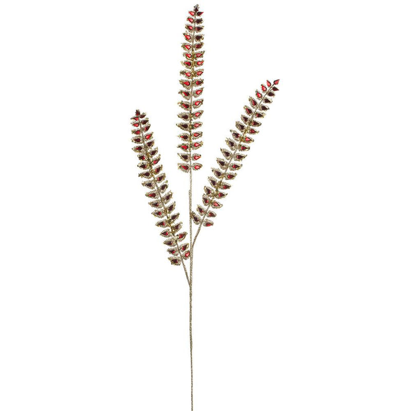 34" Red Glitter Mini Leaf Spray Set Of 6