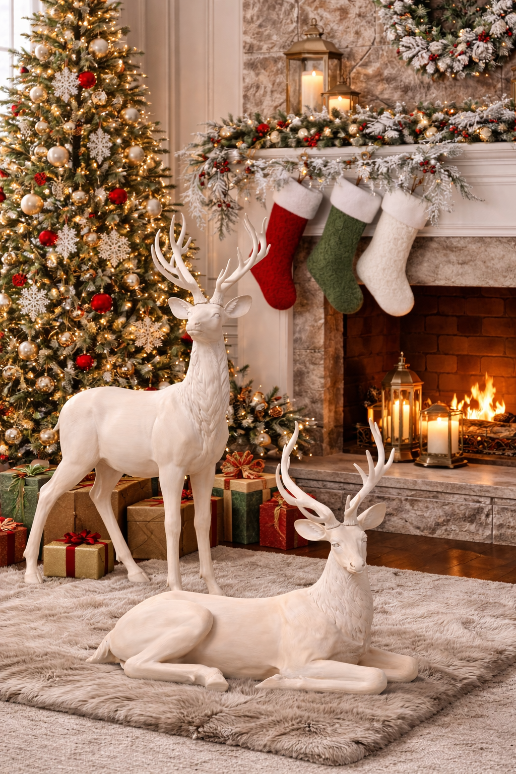 5 FT Ivory Beige Standing Reindeer