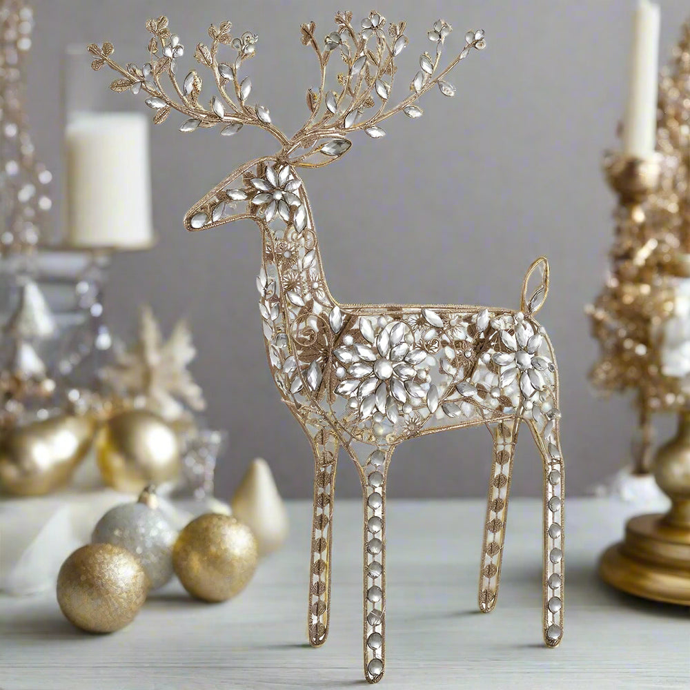 37" LED Gold Glitter Rhinestone Reindeer