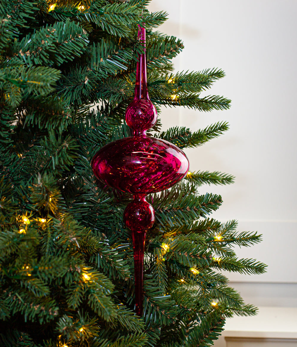 15" Pink Glass Finial Ornament Set Of 2