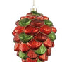 8" Red & Green Pine Cone Glass Ornament Set Of 4