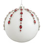 6" White Red Rhinestone Glass Ball Ornament Set Of 2