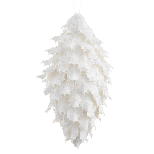 Juego de 2 adornos navideños con forma de hoja de acebo blanca de 28 cm