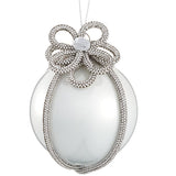 Set de 4 adornos de bola de 4.5" con diseño de flor de perlas y diamantes