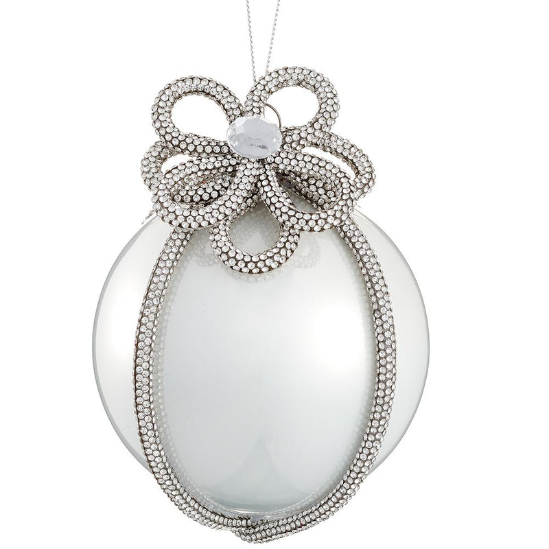 Set de 4 adornos de bola de 4.5" con diseño de flor de perlas y diamantes