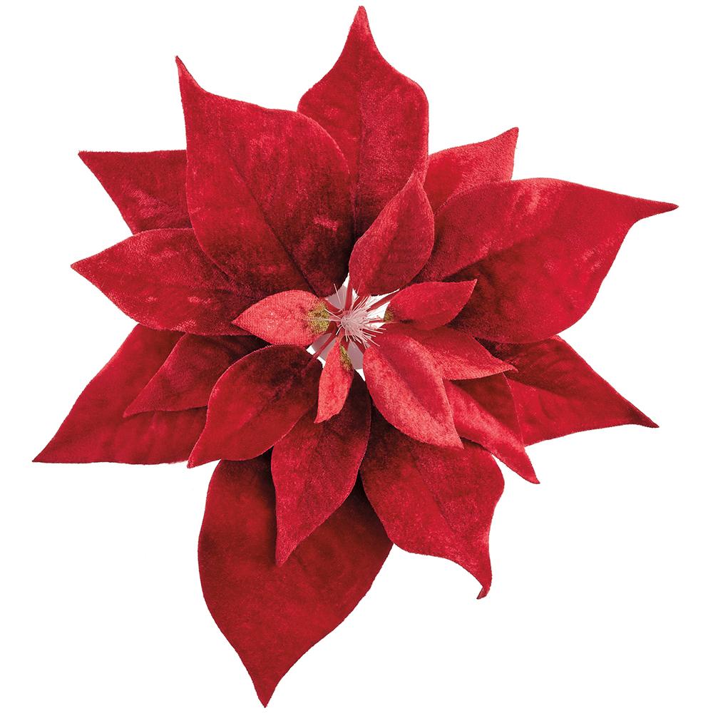 Set de 6 clips de flor de Pascua de terciopelo rojo de 9"