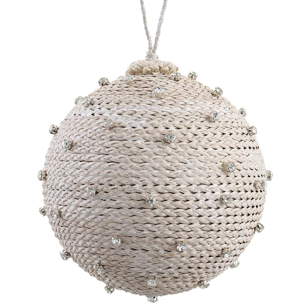 6" Rattan Jeweled Ball Ornament Set Of 2