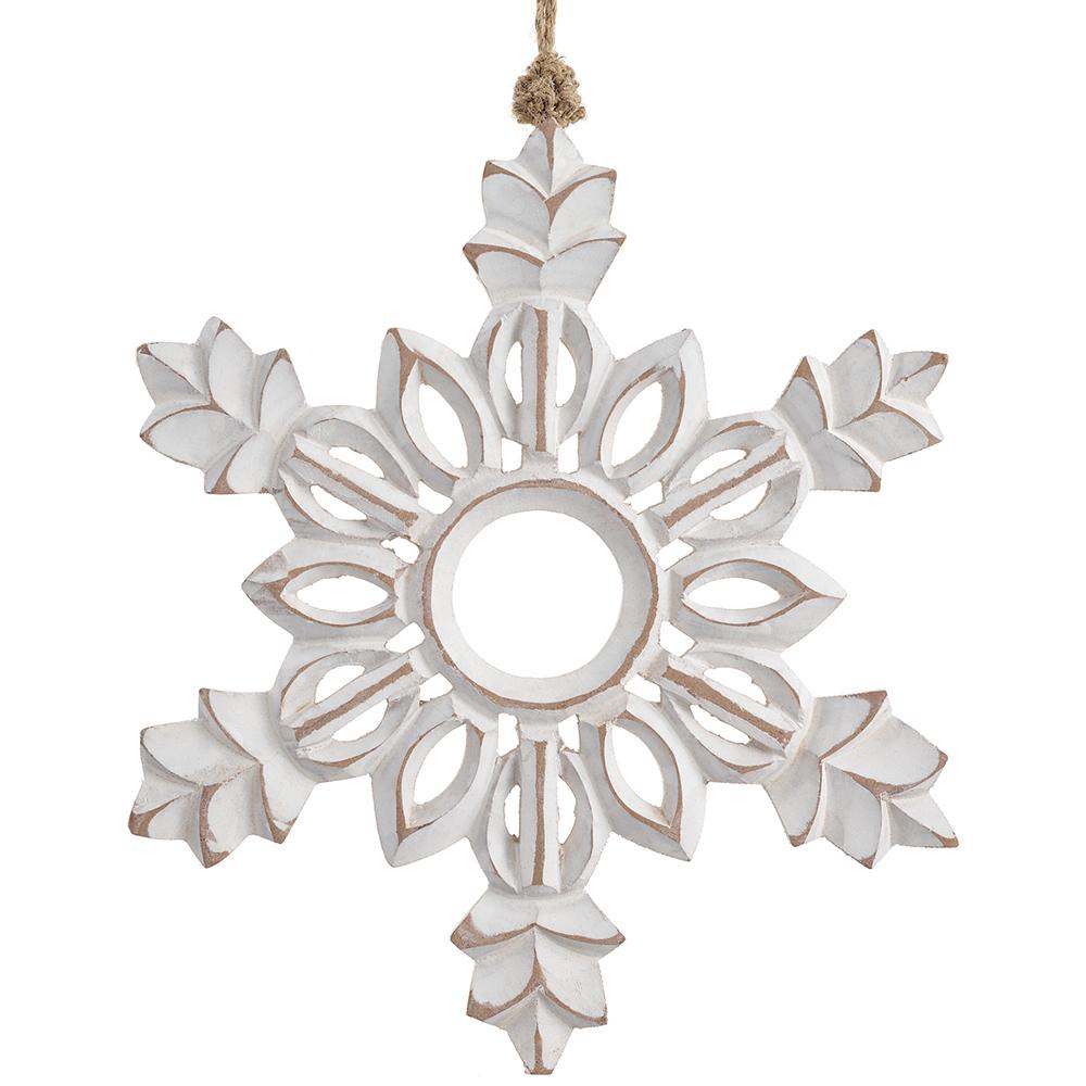 10" White Snowflake Ornament Set Of 2