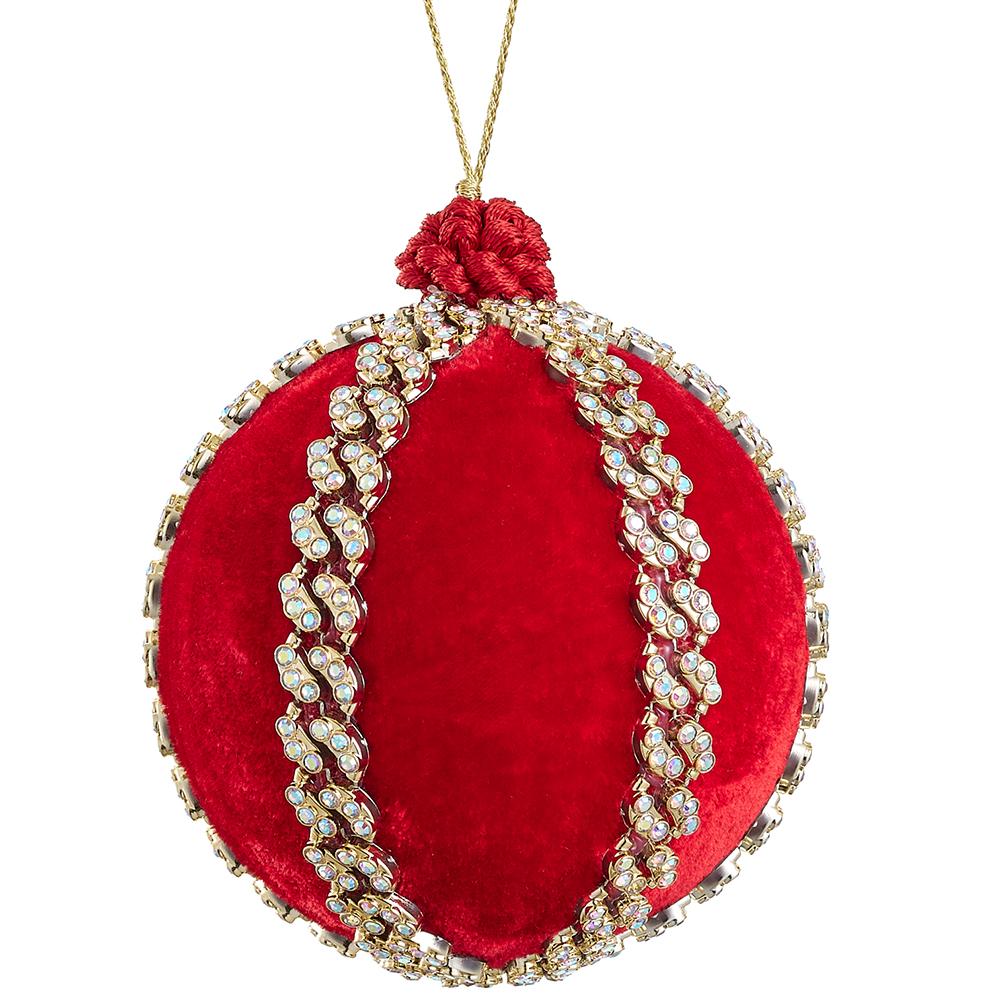 4" Diamond Red Velvet Ball Ornament Set Of 4