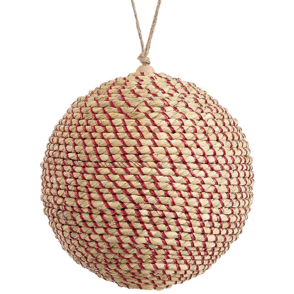 6" Metallic Jute Red & Beige Ball Ornament Set Of 2