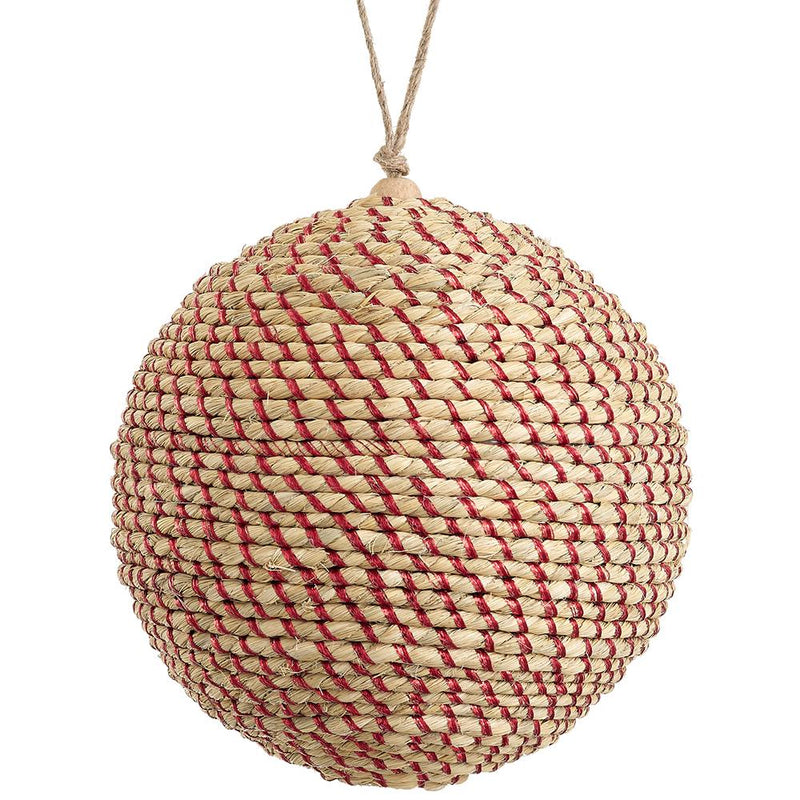Set de 2 adornos de bolas de yute metálico de 15,24 cm, rojo y beige
