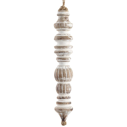 6" Washed Wood Finial Ornament Set Of 2