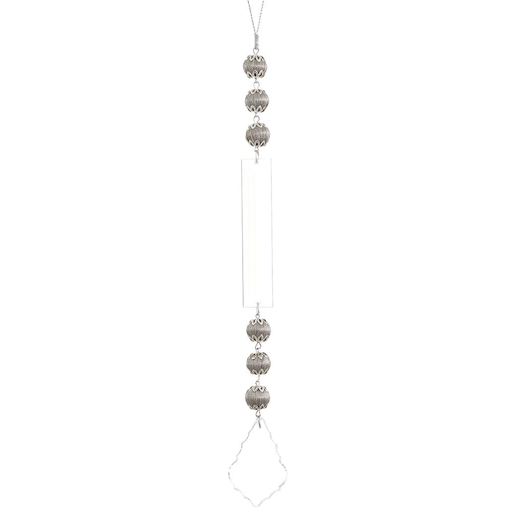 13" Silver Clear Beaded Drop Ornament Set Of 6