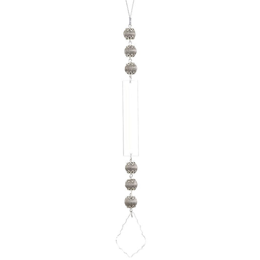 13" Silver Clear Beaded Drop Ornament Set Of 6