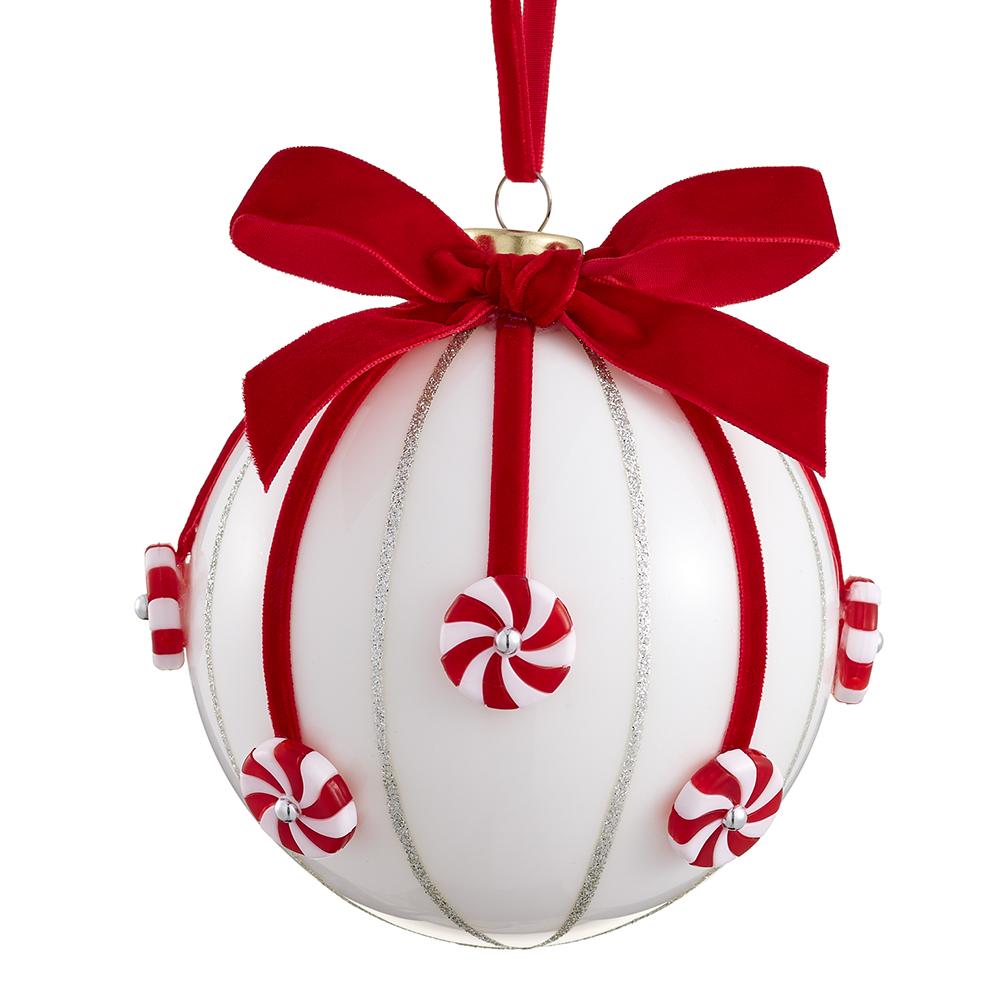 5" Peppermint Candy Ball Ornament Set Of 2