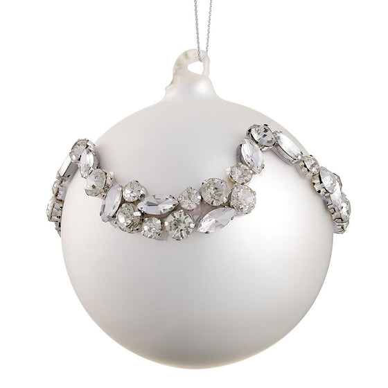 4" Silver Diamond Glass Ball Ornament Set Of 2