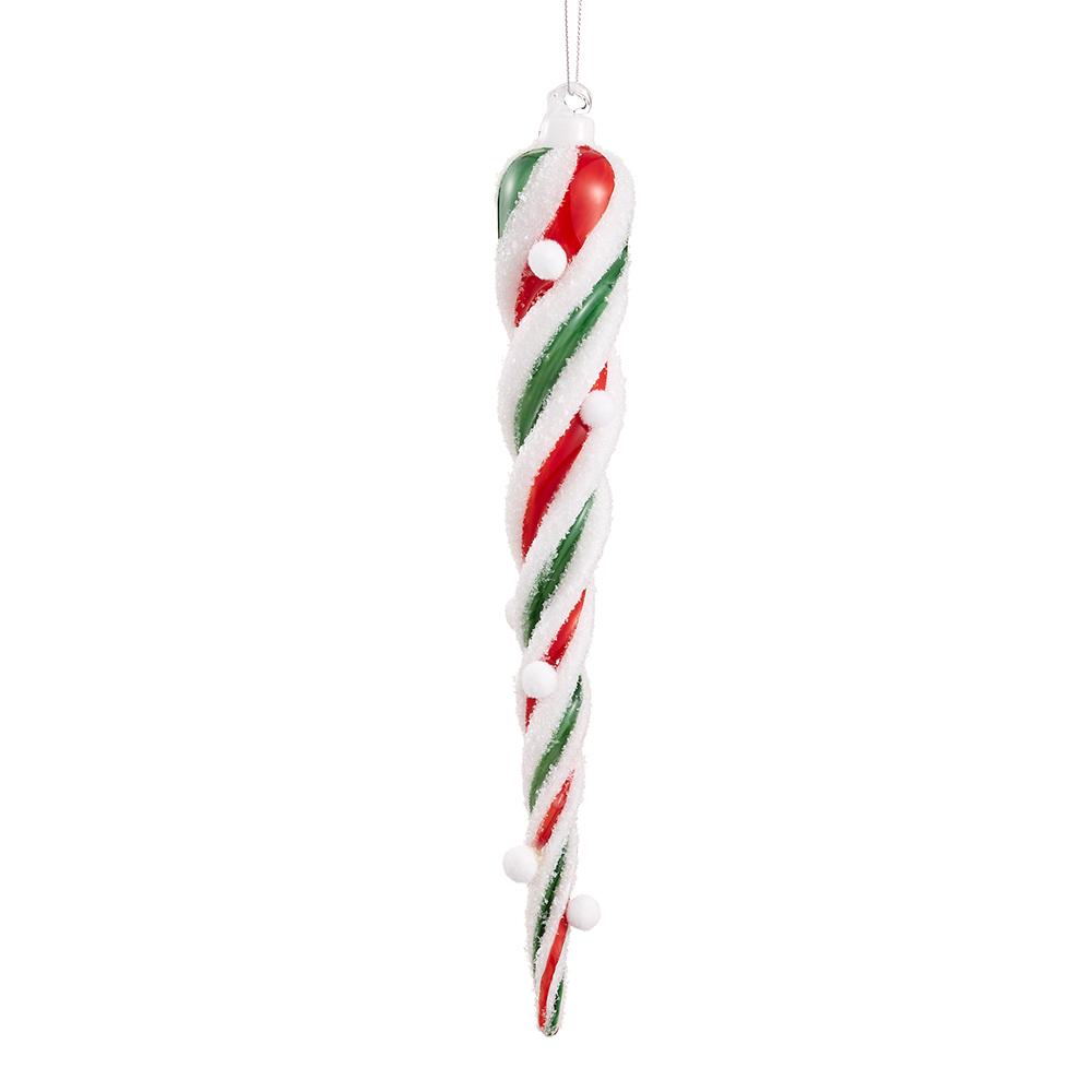 11" Green Red White Swirl Icicle Ornament Set Of 2
