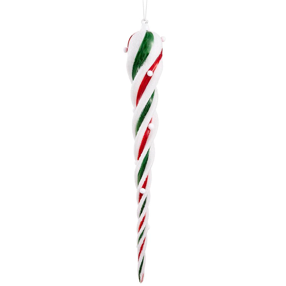 20" Green Red White Swirl Icicle Ornament Set Of 2