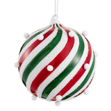 6" Green Red White Ball Ornament Set Of 2