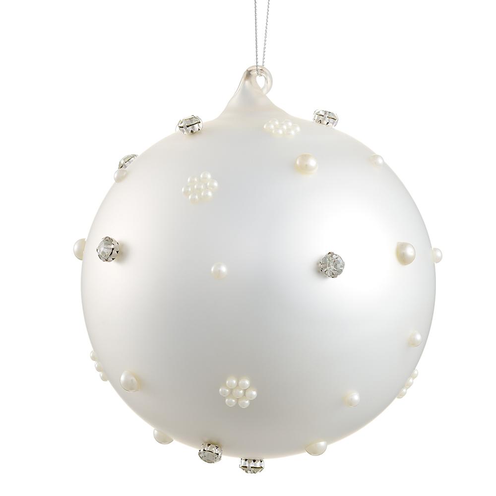6" Pearl Glass Ball Ornament Set Of 2