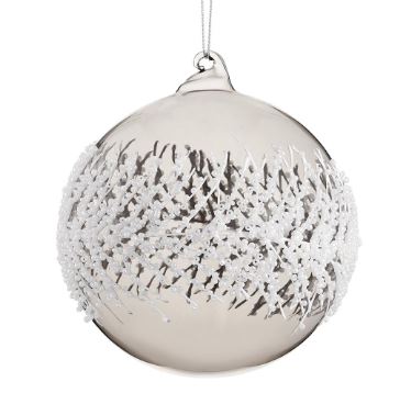 5" Snow White Pine Ball Ornament Set Of 4