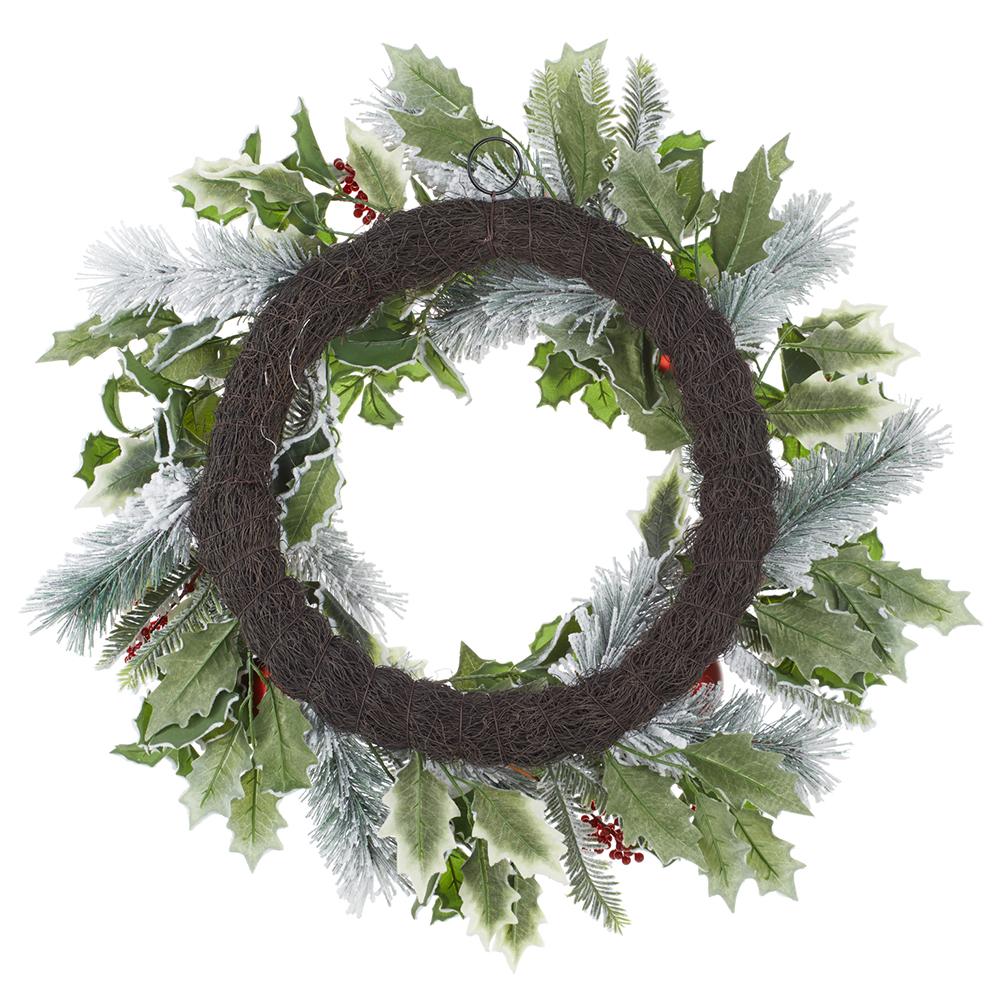 24" Snowy Holly Red Ornament Wreath