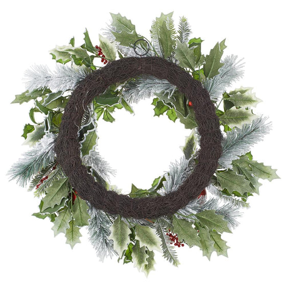 24" Snowy Holly Red Ornament Wreath