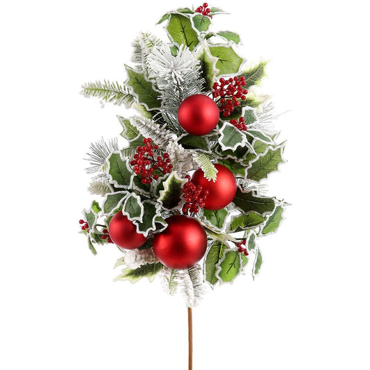26" Snowy Holly Red Ornament Spray Set Of 2