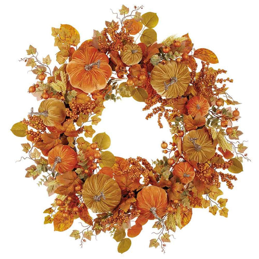 30" Velvet Pumpkin & Berry Wreath