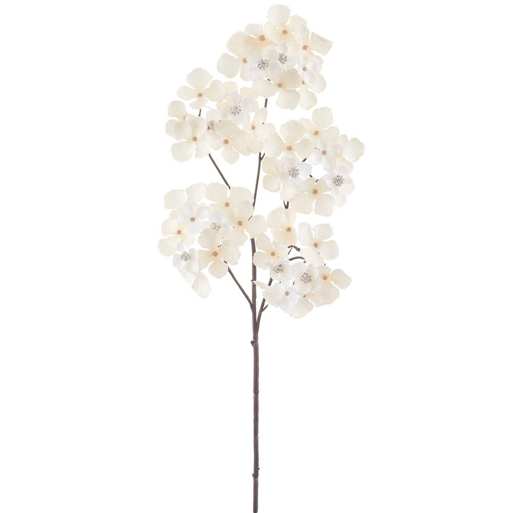 Juego de 6 varas de terciopelo de hortensias marfil con diamantes de 60 cm
