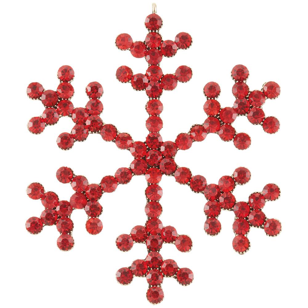 Juego de 6 adornos de copo de nieve rojos con diamantes de imitación de 3.5"