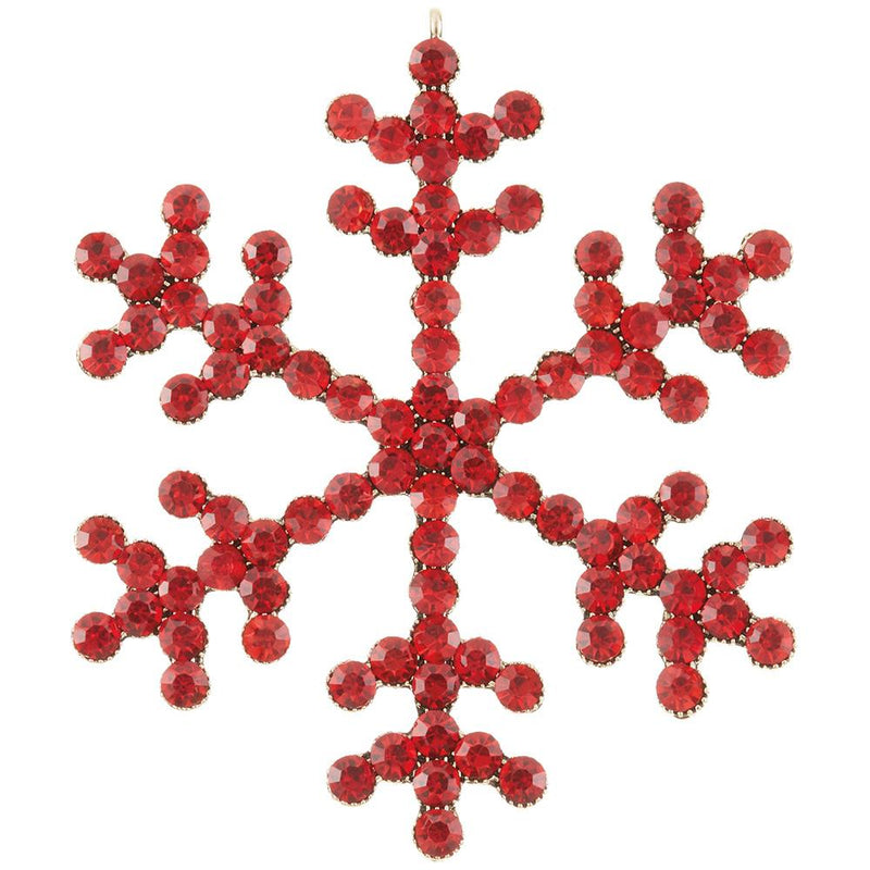 Juego de 6 adornos de copo de nieve rojos con diamantes de imitación de 3.5"