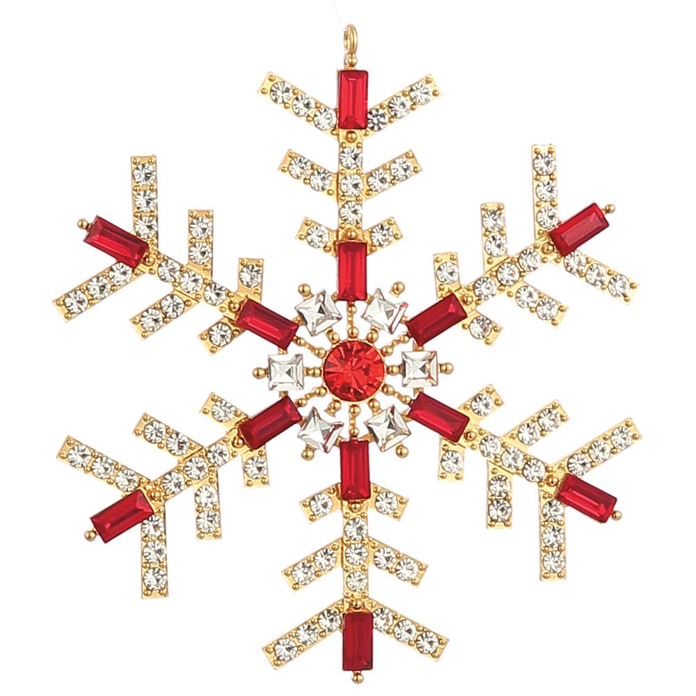 4" Red & Gold Rhinestone Snowflake Ornament Set Of 6