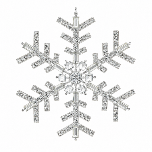 Juego de 6 adornos de copo de nieve con diamantes de imitación rojos y dorados de 10 cm