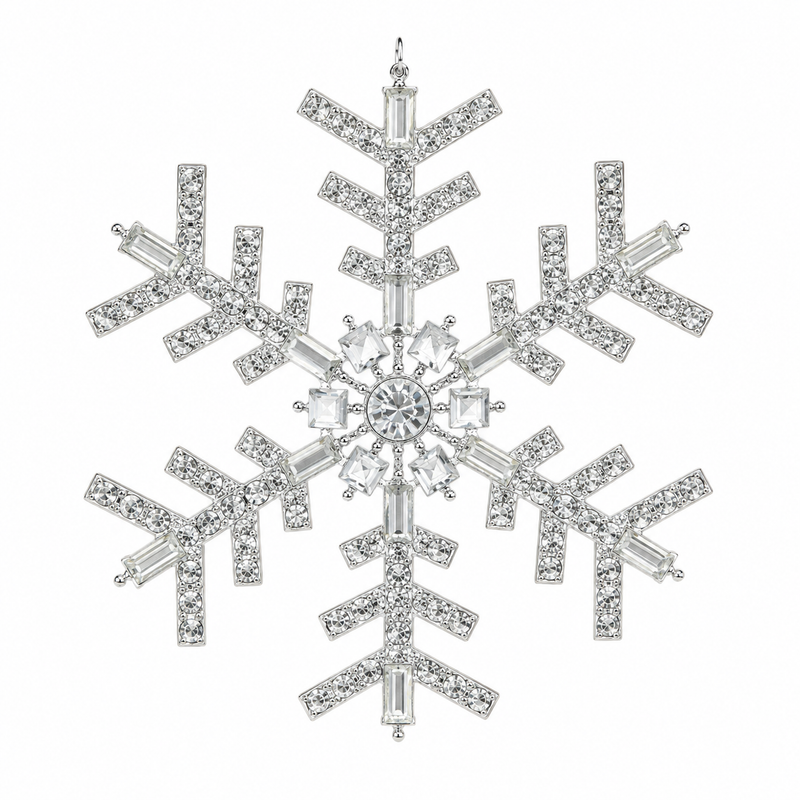 Juego de 6 adornos de copo de nieve con diamantes de imitación rojos y dorados de 10 cm