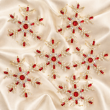 4" Red & Gold Rhinestone Snowflake Ornament Set Of 6